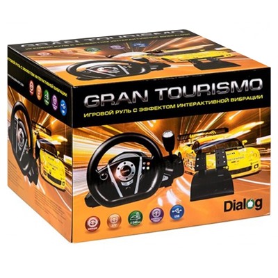 Игровой руль Dialog GW-135VR Gran Tourismo - эф.вибрации, 2 педали, рычаг ПП, PC USB (black)