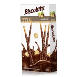 Палочки бисквитные Biscolata stix hazelnut покрытые мол.шокол. с лесным орехом 32гр