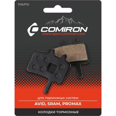 Колодки тормозные органические COMIRON RESIN P06/P10, для тормозных систем: AVID, SRAM, PROMAX, с пружиной, блистер 2 шт. /уп 50/200/