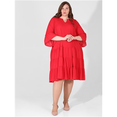 Платье-двойка свободное нарядное больших размеров красное