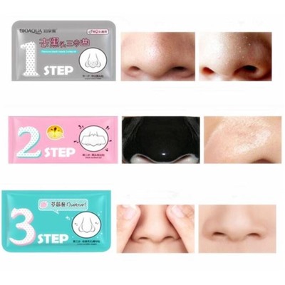 Маска для носа очищающая в три этапа / BIOAQUA Remove Black Heads 3-step Kit Gray / Серая упаковка 21 мл