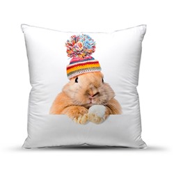 Подушка декоративная с фотопечатью 40х40 см, габардин,  Кролик в шапке