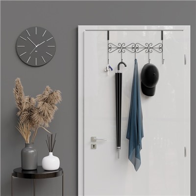 Вешалка на дверь на 5 крючков Доляна «Вензель», 38×22,5×10 см, цвет чёрный