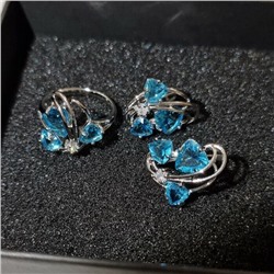 Комплект ювелирная бижутерия, серьги и кольцо посеребрение, камни цвет голубой, р-р 19, 77221 арт.847.917
