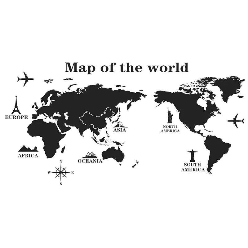 Карта мира для географии черно белая