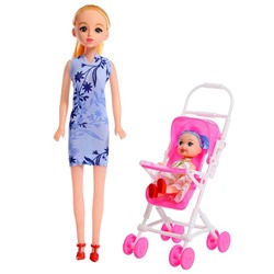 Кукла-модель «Мама с дочкой» с коляской, МИКС