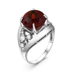 Кольцо женское из серебра с крупным красным кварцем и фианитами родированное К-3305р