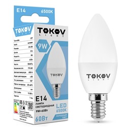 Лампа светодиодная TOKOV ELECTRIC, 9 Вт, С37, 6500 К, Е14, 176-264В