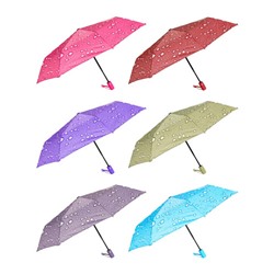 Зонт универсальный, автомат, металл, пластик, резина, полиэстер, 55см, 8 спиц, 6 цветов, 3002