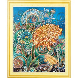 Алмазная картина с фигурными стразами Золотая хризантема 40х50