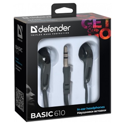 Проводные наушники с микрофоном внутриканальные Defender Basic 610 Jack 3,5  (black)