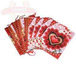 Пакеты подарочные пвх "Сердце розы" УПАКОВКА 12шт (24*18*7 см)