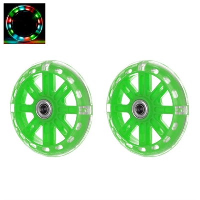 Комплект опорных колес без кронштейна, подшипник, полиуретановые светящиеся колеса/Зеленый 2шт / BWWP-9 / уп 100