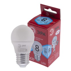 Лампа светодиодная ЭРА RED LINE LED P45-8W-840-E27 R E27, 8Вт, шар, нейтральный белый свет /1/10/100/