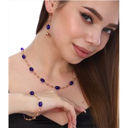 Комплект: ожерелье, серьги и браслет, покрытие: дубайское золото, цвет камней: синий, 54168,арт. 214.203