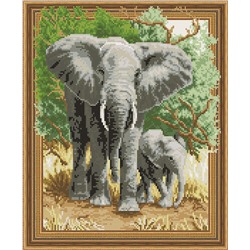 Алмазная картина на подрамнике Слоны на прогулке 40х50