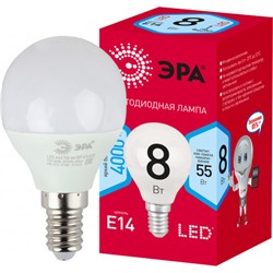 Лампа светодиодная ЭРА RED LINE LED P45-8W-840-E14 R E14, 8Вт, шар, нейтральный белый свет /1/10/100/