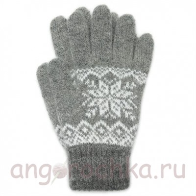 Серые шерстяные перчатки со снежинкой - 400.163