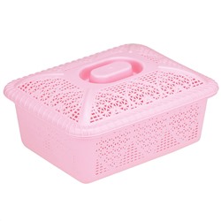 "Домашняя мода" Корзина пластмассовая для хранения "Сердце" 19,3х15см h7,3см, с крышкой, розовый (Китай)