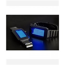 LED часы-браслет "Intercrew ODM" 72 светодиода . Серебрянный ремешок, синие диоды. 903168
