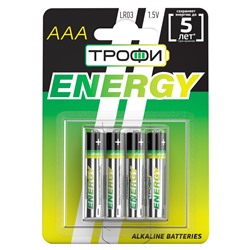 Батарейка AAA Трофи LR03 ENERGY Alkaline (4-BL) (40/960) ЦЕНА УКАЗАНА ЗА 4 ШТ