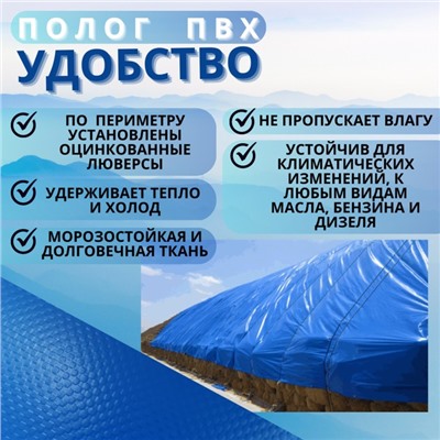 Тент водонепроницаемый, 2,5 × 2,5 м, плотность 630 г/м², УФ, люверсы шаг 0,5 м, синий