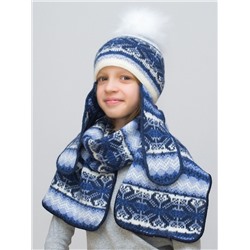 Комплект зимний для девочки шапка+шарф Мурзилка (Цвет синий), размер 52-54, шерсть 50%, мохер 30%
