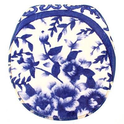Комплект ковриков для ванной и туалета 50х80,50х40см + коврик для унитазной крышки 43х38см "Синие цветы" прорезиненное основание, велюр (Китай)