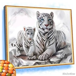 Алмазная мозаика на подрамнике 40x50 Белые тигры / YSG1308 /уп 30/