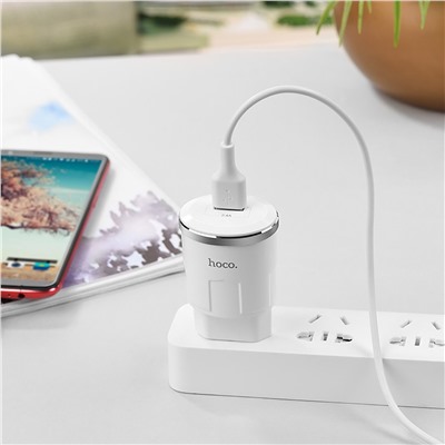 Адаптер Сетевой с кабелем Hoco C37A USB 2,4A/10W (USB/Micro USB) (white)