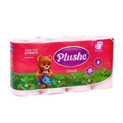 Туалетная бумага Plushe Classic «Клубника», 2 слоя, 8 рулонов