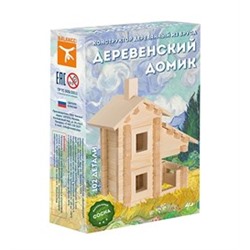 Конструктор деревянный из бруса Деревенский домик, 102 детали