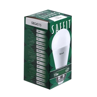 Лампа светодиодная SAFFIT, 15W 230V E27 4000K G45, SBG4515