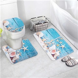 Набор ковриков для ванны и туалета «Ракушки», 3 шт: 37×45, 37×45, 45×75 см