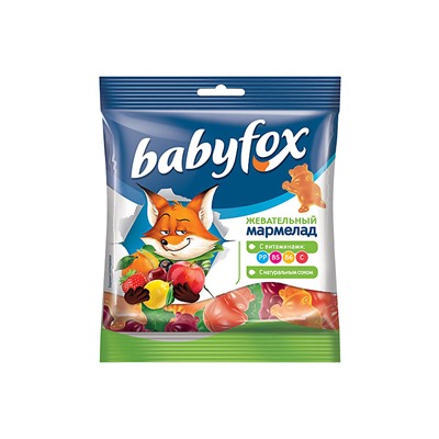 «BabyFox», мармелад жевательный с соком ягод и фруктов, 70 г