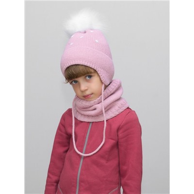 Комплект зимний для девочки шапка+снуд Снежка (Цвет сиреневый), размер 50-52, шерсть 30%