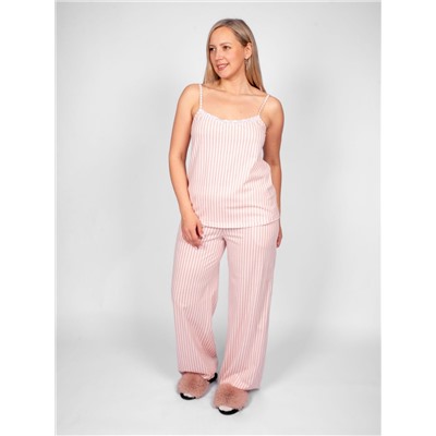 0934 Пижама женская (майка+брюки) пыльно-розовая полоска на нежно-розовом Be Friends