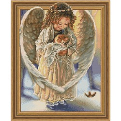 Алмазная картина на подрамнике Ангел с котенком 40х50