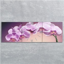 Часы настенные, модульные, серия: Цветы, "Фиолетовые орхидеи", 35х110  см