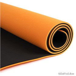 Коврик для йоги и фитнеса спортивный гимнастический двухслойный TPE 8мм. 183х61х0,8 цвет: оранжевый / YM2-TPE-8O /уп 12/