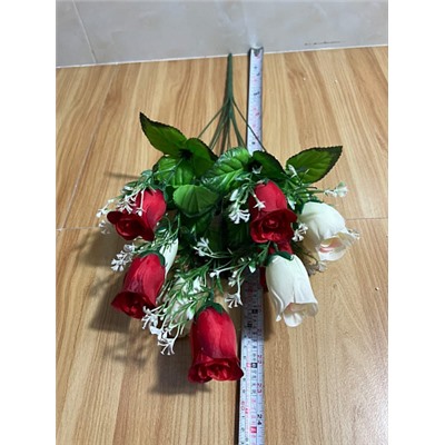 Цветы искусственные декоративные Розы с белыми цветочками (9 бутонов) 58 см