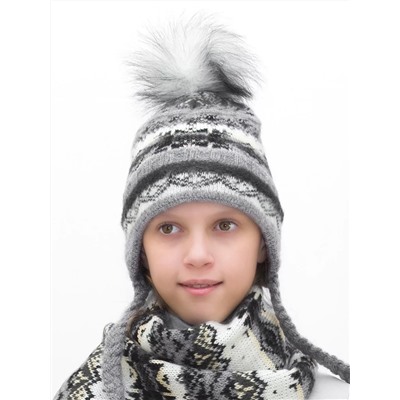 Комплект зимний для девочки шапка+шарф Анютка (Цвет серый), размер 52-54, шерсть 70%