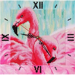 Алмазная мозаика часы Грациозные фламинго 30х30