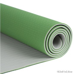 Коврик для йоги и фитнеса спортивный гимнастический двухслойный TPE 6мм. 183х61х0,6 цвет: тёмно-зелёный / YM2-TPE-6DG /уп 12/