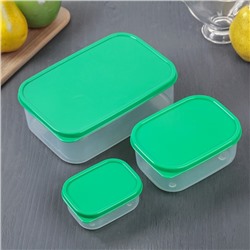 Набор контейнеров пищевых, прямоугольных, 3 шт: 150 мл; 500 мл; 1,2 л, цвет зелёный