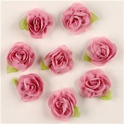 Цветок с лепестками, листиком, из ткани, набор 8 шт., цвет розовый
