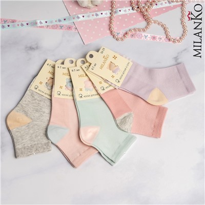 Детские хлопковые носки в сетку  "цветные пяточки" (узор 14) MilanKo D-200