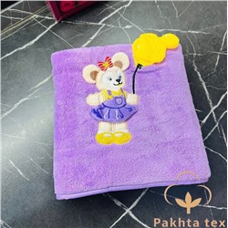 Детское полотенце для бани Микрофибра с вышивкой фиолетовый 70х140см