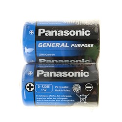 Батарейка солевая Panasonic General Purpose, D, R20-2S, 1.5В, спайка, 2 шт.