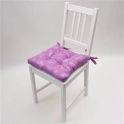 Сидушка на стул с завязками 'Радушная хозяйка (Традиция)' 40х40, рогожка, 'Ботаника (сирень)'